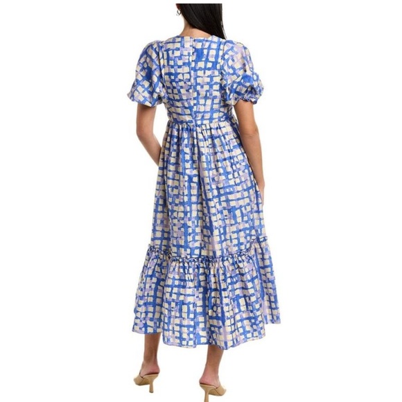 NWOT Hunter Bell Womens Palmer Midi Dress blue Cream Gingham Large - Picture 2 of 7